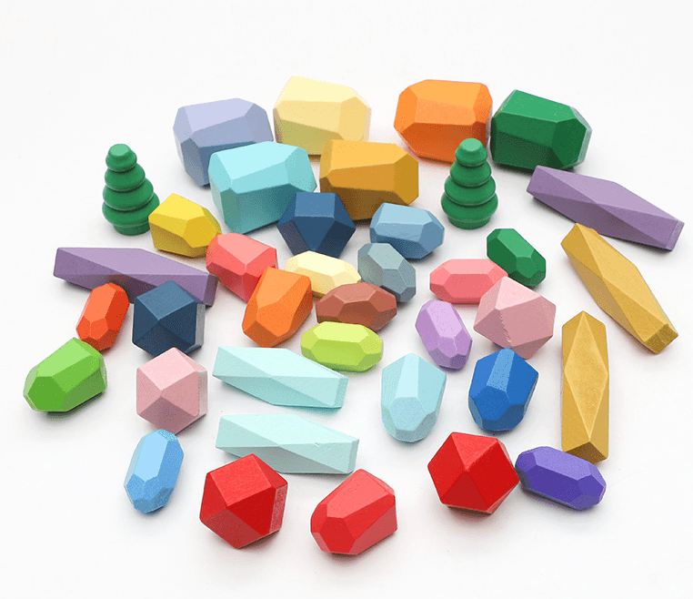 38pcs Wooden Stacking Stone Building Blocks with Storage Bag - Taylorson