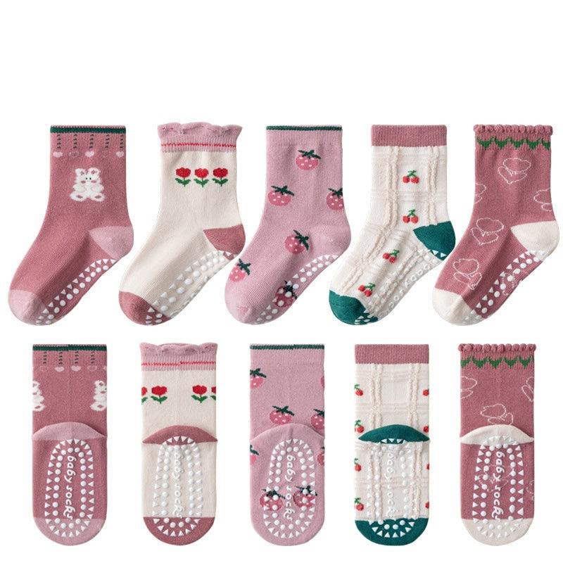 Anti-Slip Bunny & Floral Kids Socks - 5 Pairs Set (1-5years) - Taylorson