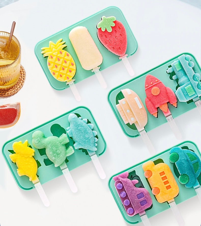 Silicone Ice Block Mould with Lid - Fruits | Dinosaurs | Vehicles