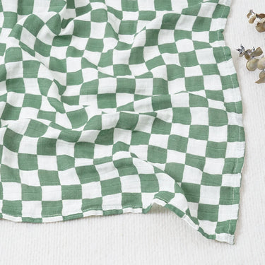 Earth Tone Baby Cotton Muslin Swaddle Blanket - Leaves | Checked | Green Polka | Geometry | Starry Night
