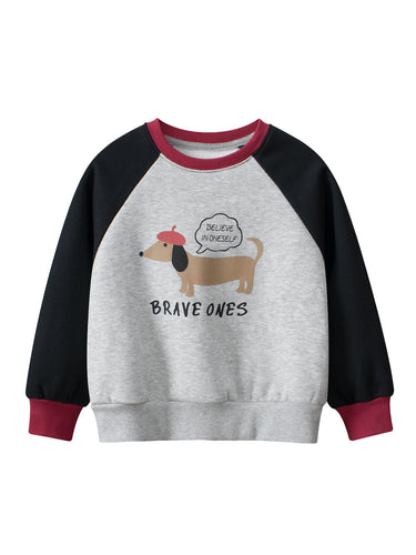 Dachshund Puppy Print Kids Winter Fleece Lined Sweater (2-10 years)