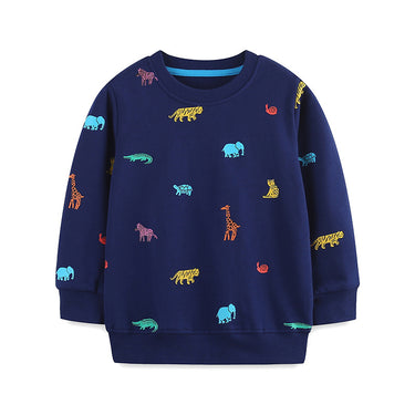 100% Cotton Wild Animal Prints in Blue Kids Autumn Sweater (2-7 years)