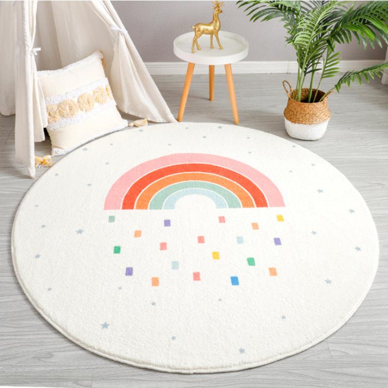 Rainbow After Rain - Round Shape Kids Room Rug | Baby Play Mat (80cm)