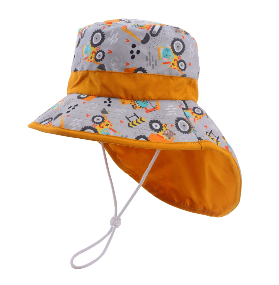Large Brim Kids Sun Hat with Neck Protection -  Construction Vehicles (2-5 years)