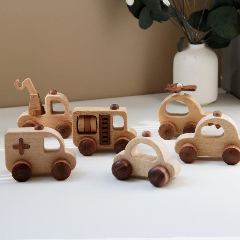 Busy City Wooden Car Toy Set - Police Car, Ambulance, Firetruck, Crane, Helicopter - Taylorson