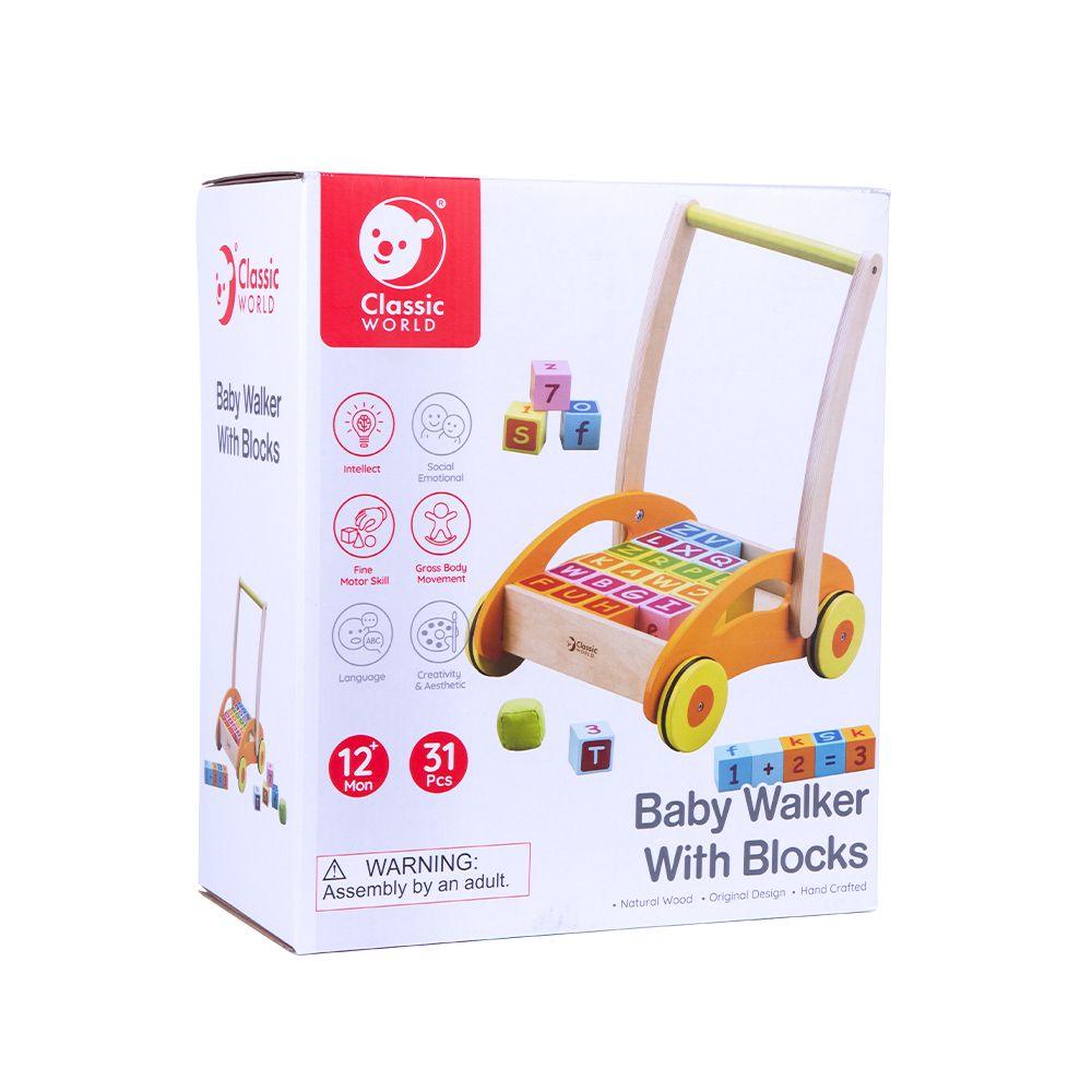 Classic World Baby Walker with Construction Toy Blocks - Taylorson