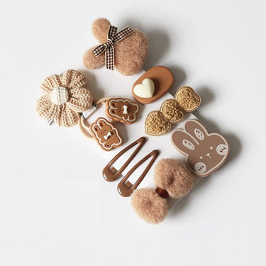 Happy Latte Bunny Hair Ties & Hair Clips Set (10pcs) - Taylorson