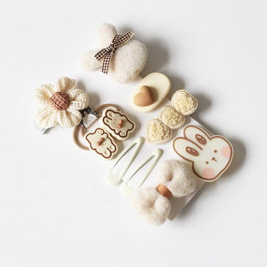 Happy Latte Bunny Hair Ties & Hair Clips Set (10pcs) - Taylorson