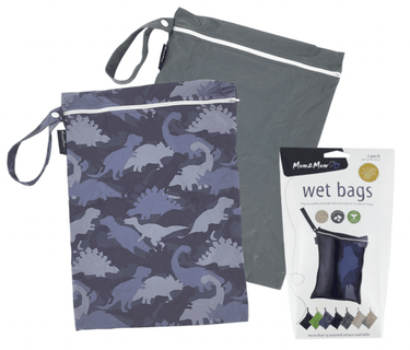 Mum 2 Mum Wet Bags (2 Pack) - Blue Dinosaur & Grey - Taylorson