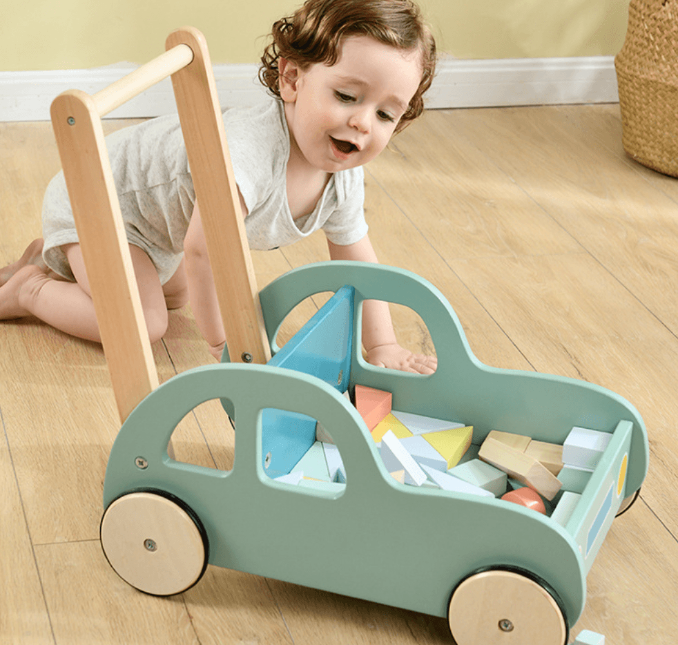Wooden Baby Walker with Wooden Stacking Blocks - Car - Taylorson