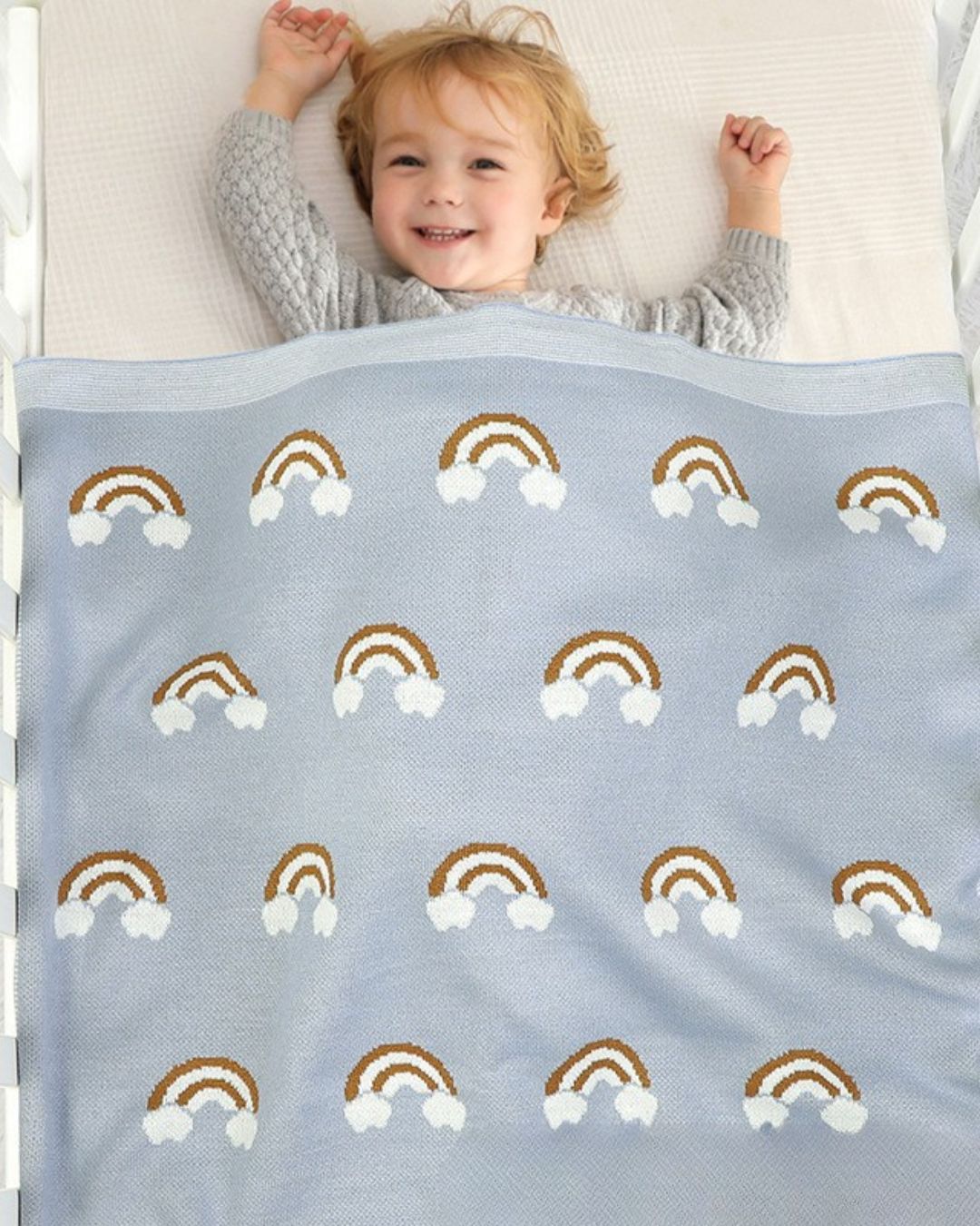 100% Cotton Super Soft Baby Knitted Blanket - Rainbow (70x90cm)