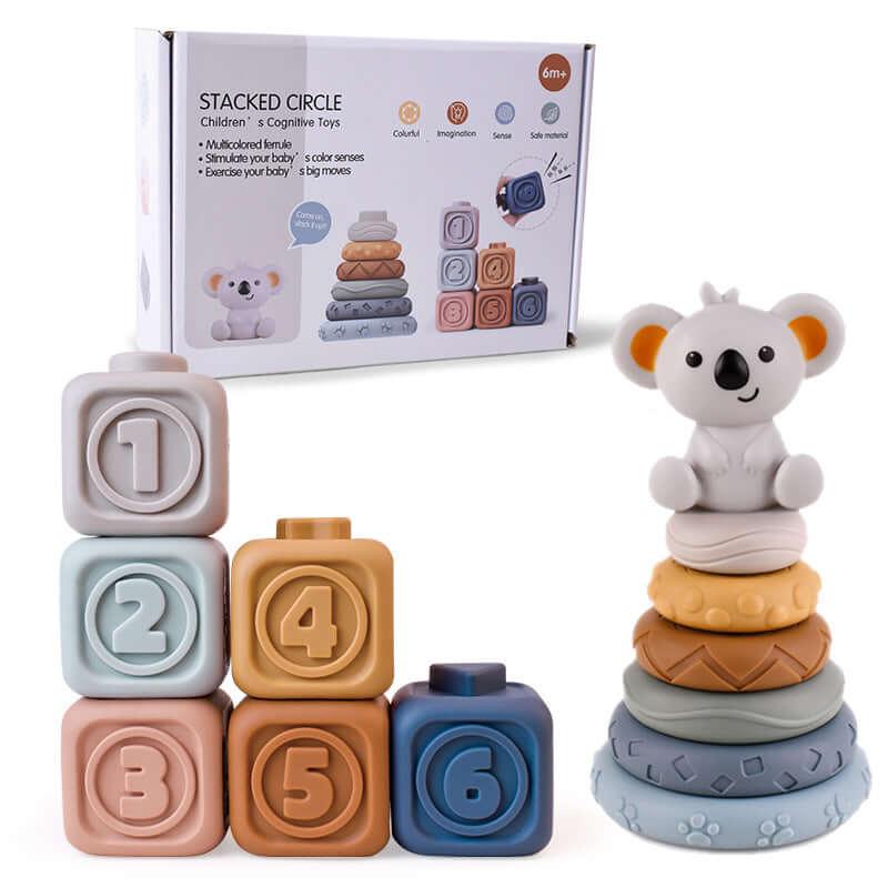 2-in-1 Baby Sensory Stacking Blocks and Stacking Rings Gift Set (6 mon ...