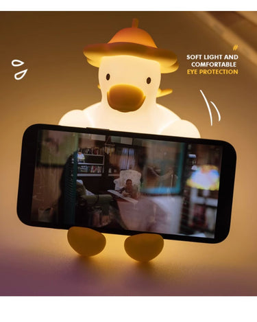 Cute Duck Tap Tap Nightlight Phone Holder (with 30 mins auto turn off mode)