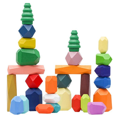 38pcs Wooden Stacking Stone Building Blocks with Storage Bag - Taylorson