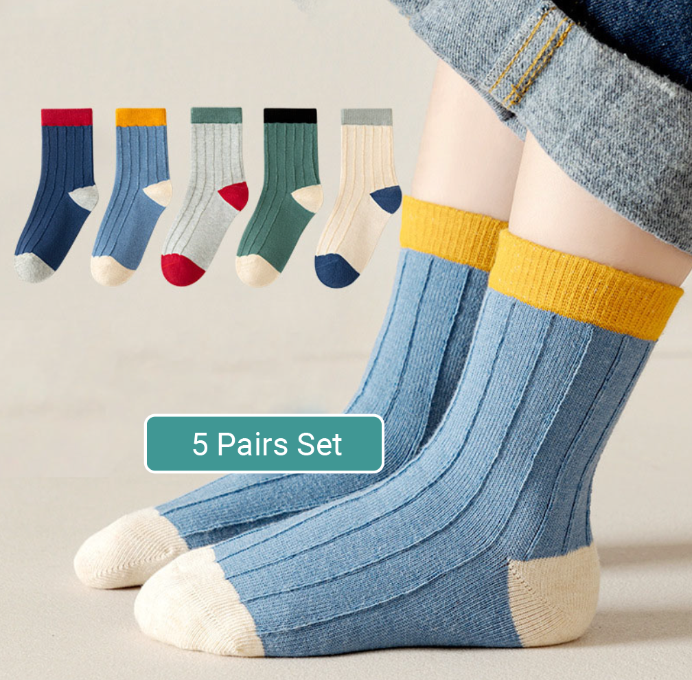 Minimal 3-Tone Contrast Kids Socks - 5 pairs set (1-5 years)