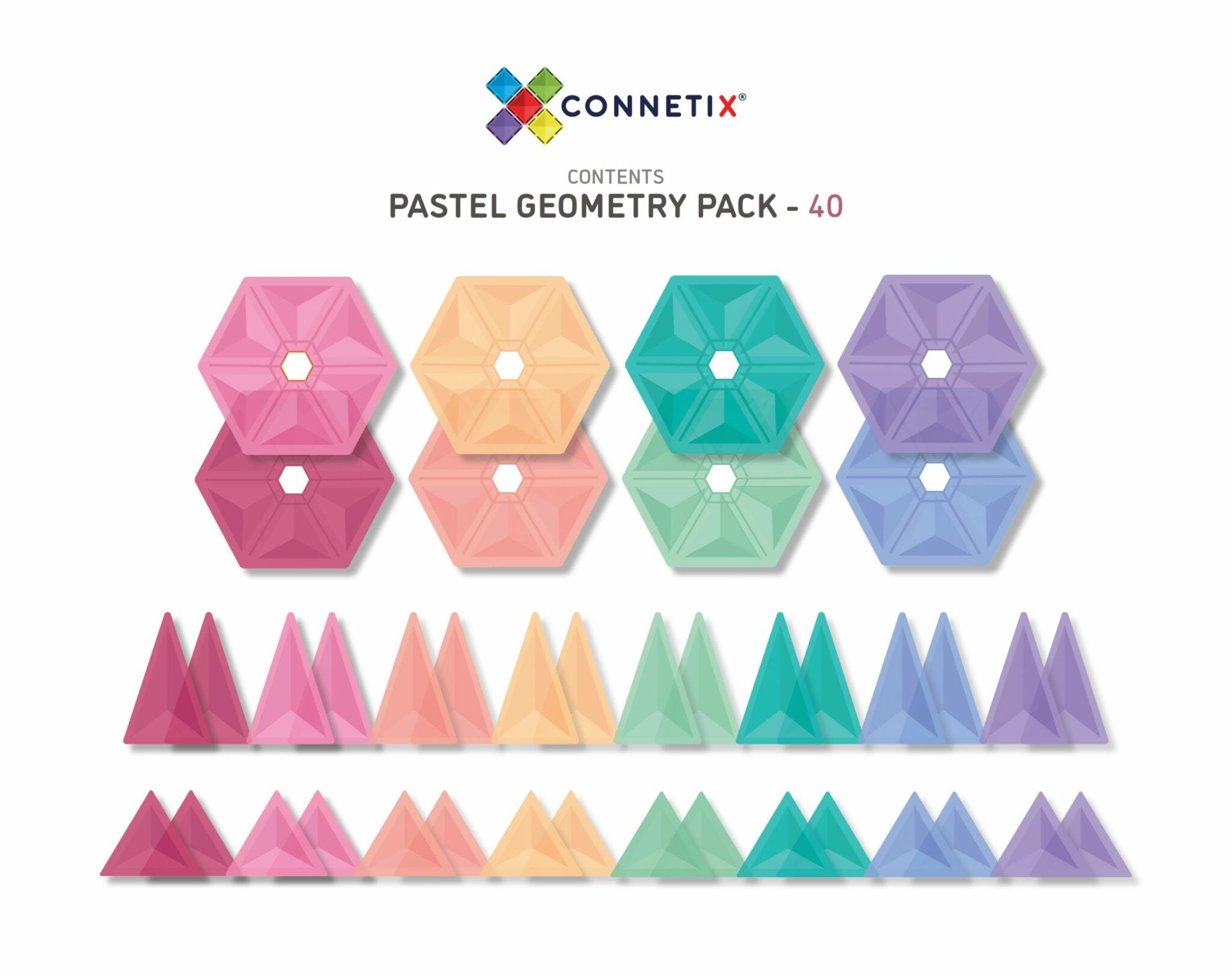 Connetix Tiles - 40 Piece Pastel Geometry Pack NZ - Taylorson