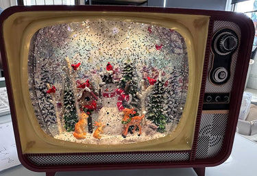 Vintage TV Christmas Musical Snow Globe - Snowman, w/ Light & Sound (USB or Battery Powered)
