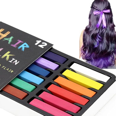12pcs Washable Colour Hair Chalk Set | Temporary Hair Dye