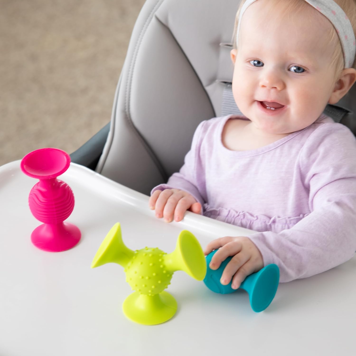Fat Brain Toys PipSquigz (6m+) - Sensory Baby Rattle Suction Cup Toy