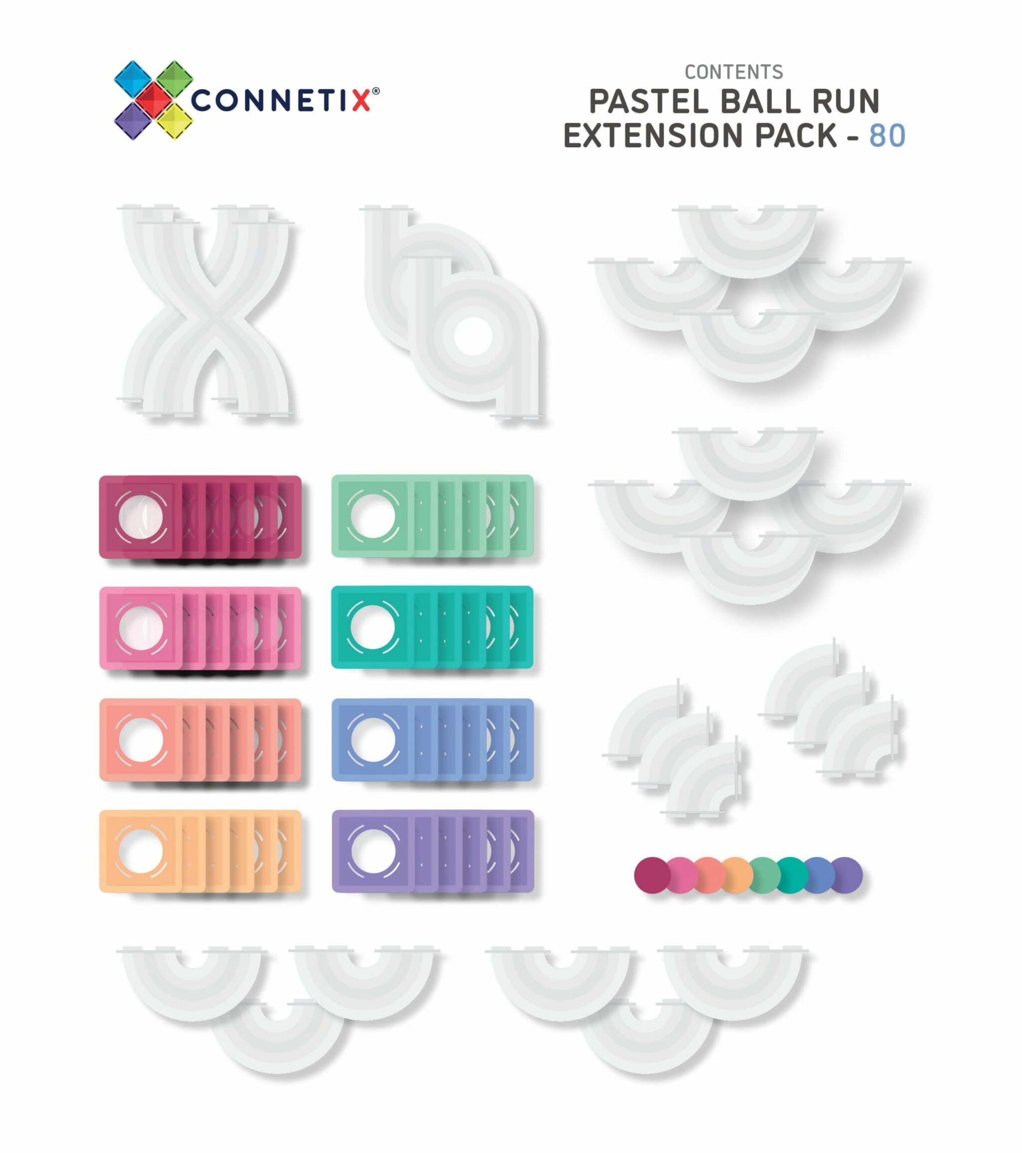 Connetix Tiles - 80pcs Pastel Ball Run Expansion Pack