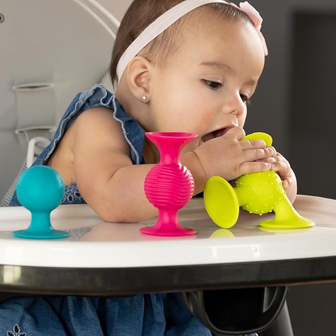 Fat Brain Toys PipSquigz (6m+) - Sensory Baby Rattle Suction Cup Toy