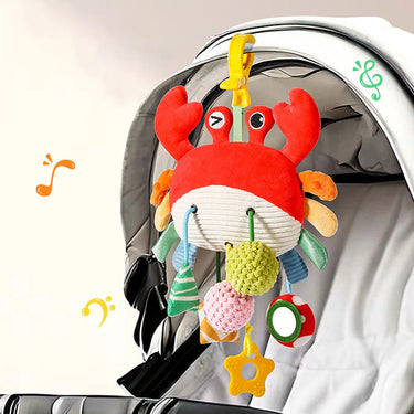 Crab Stroller Toy with Clamp, Mirror, Rattles, Sensory Crinkle and Squeaky Toy (3-12 months)