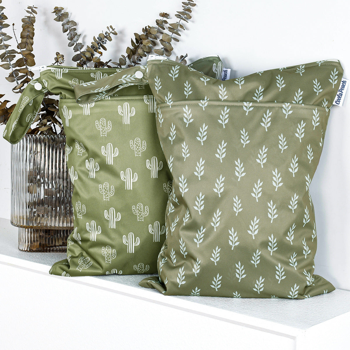 Cactus & Leaf Double Pocket Eco-Friendly Large Wet Bag (2 Pack)