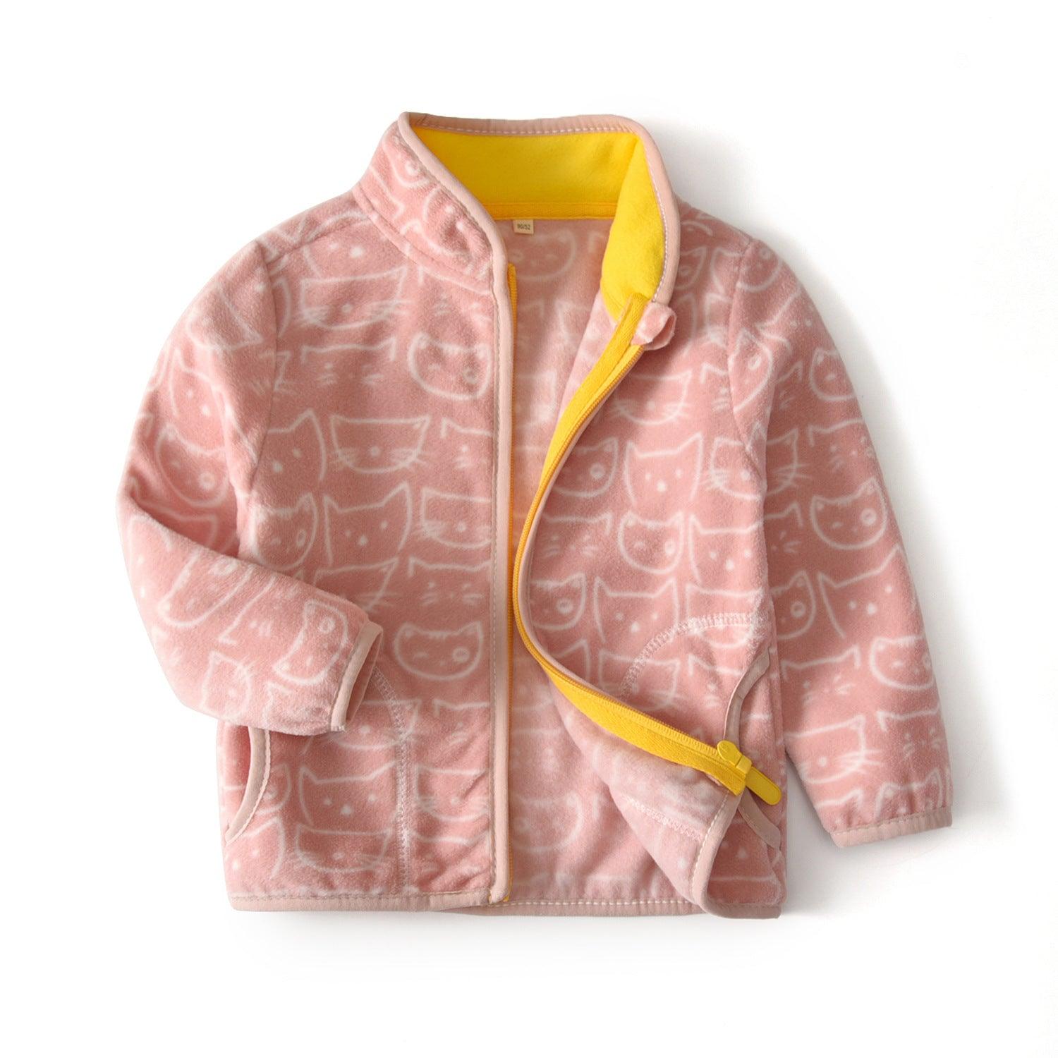 Winter Kids Fleece Jacket - Cats in Pink (2-6 years)