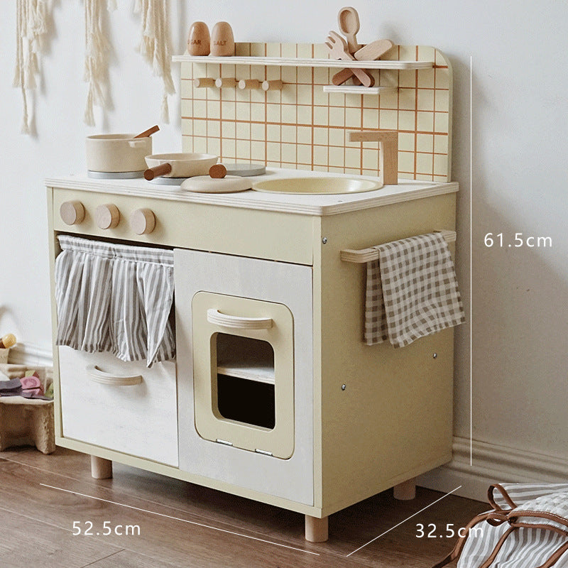 Complete Retro Wooden Kitchen Playset with Checked Tea Towel (3+ Years)