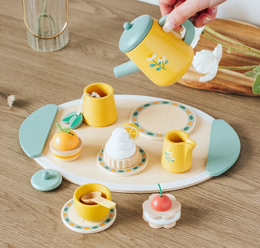 Pretend Play Wooden Kids Tea Set - Daisy (3 years +)