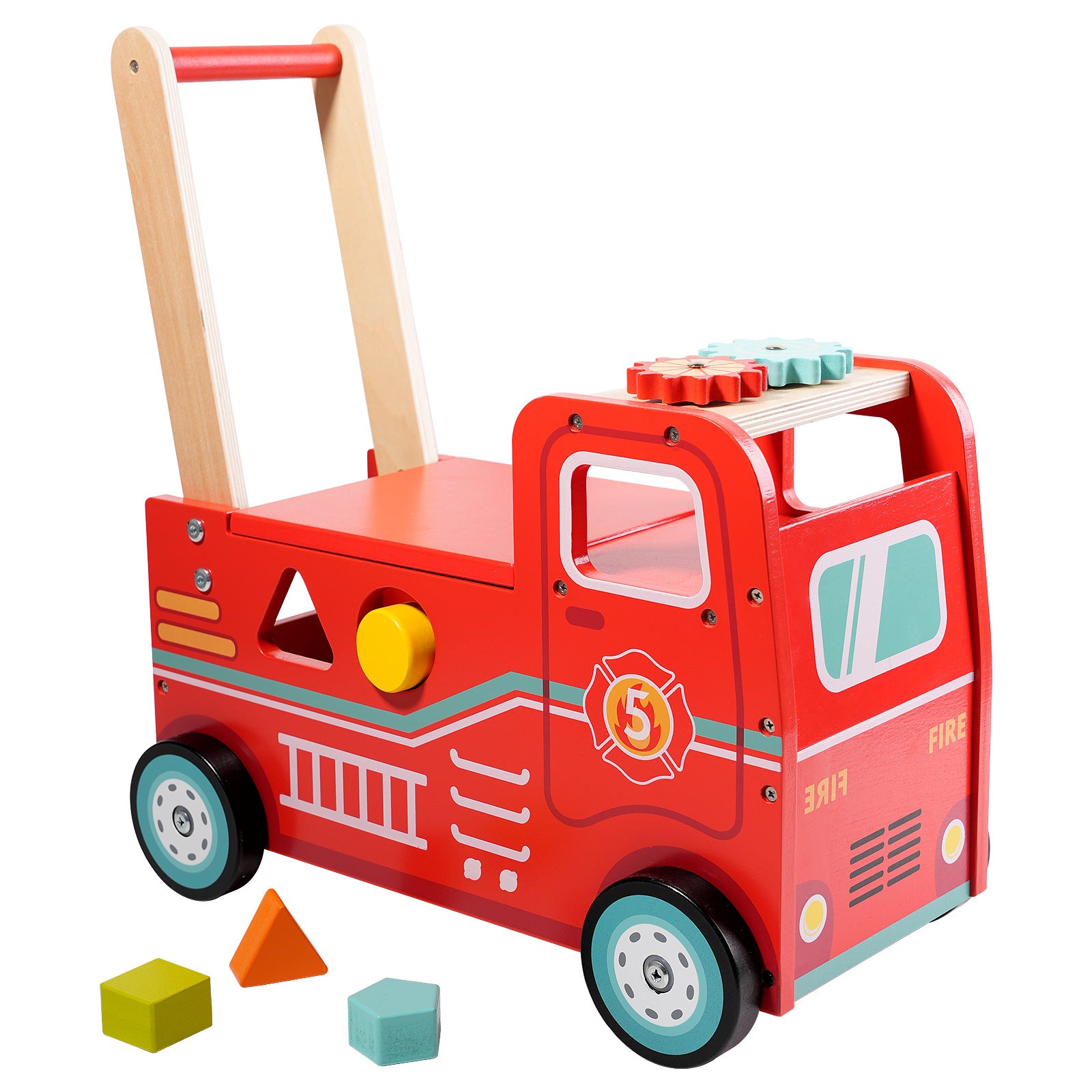 Multipurpose Wooden Baby Walker Ride-On Toy - Fire Engine