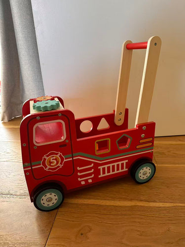 Wooden Fire Engine Baby Walker with Activity Toys & Toy Storage (18m+)