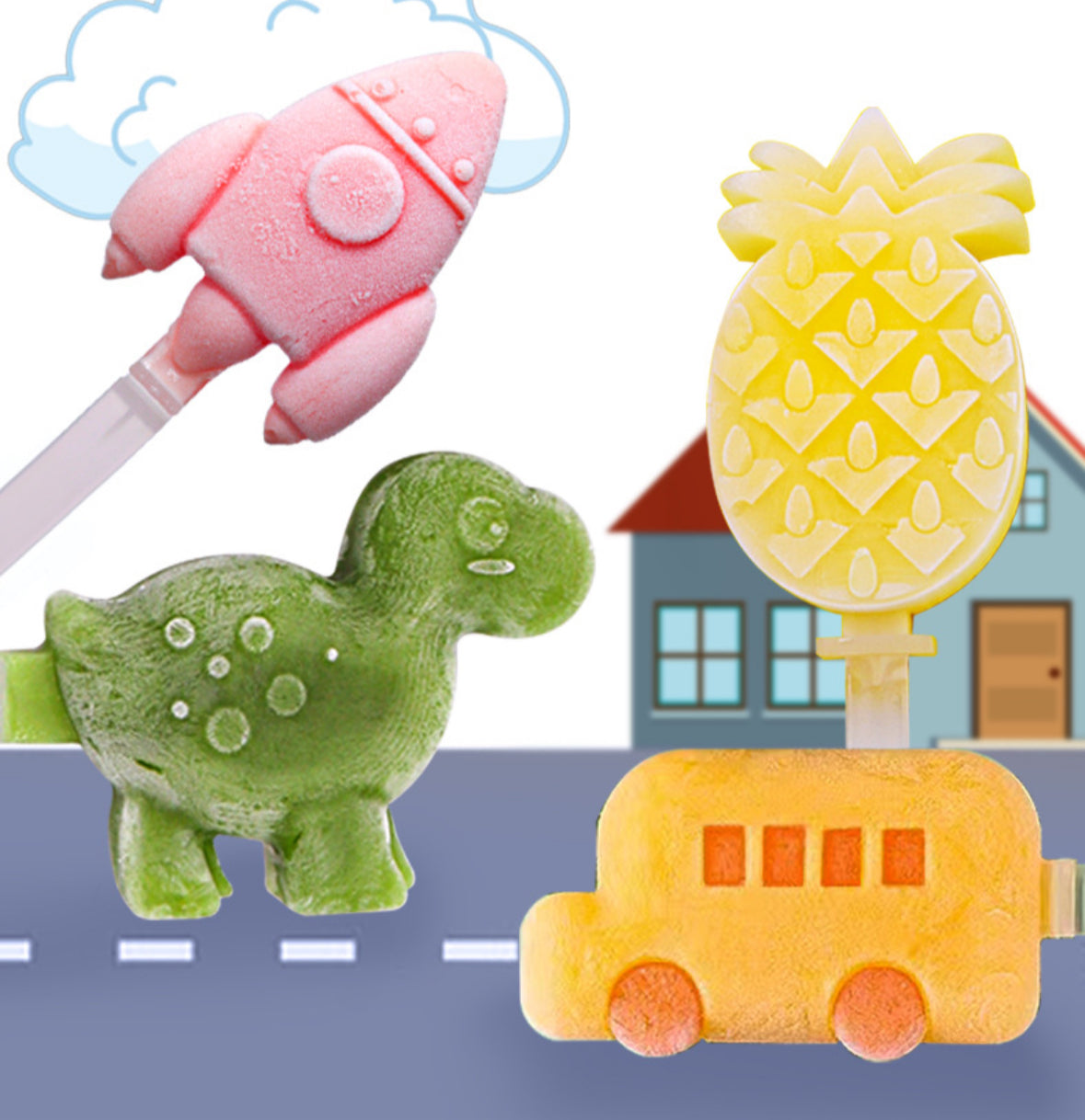 Silicone Ice Block Mould with Lid - Fruits | Dinosaurs | Vehicles