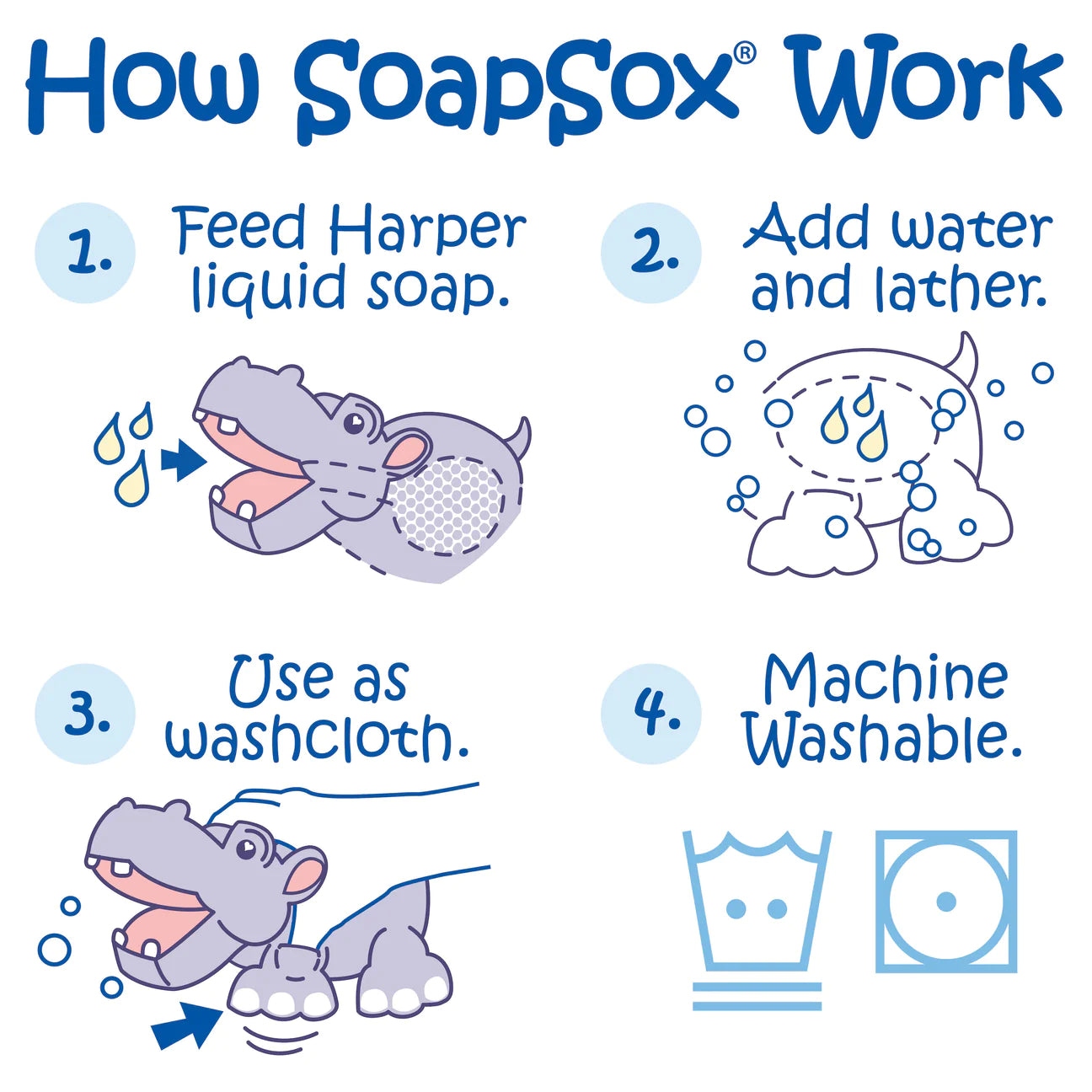 SoapSox Harper the Hippo - Baby Bath Toy Sponge - Taylorson
