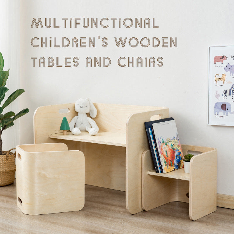 Multipurpose Kids Activity Birch Wood Table Set with Two Chairs