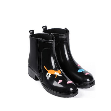 Slip On Waterproof Women Gumboots Rain-boots - Cats & Fishes - Taylorson