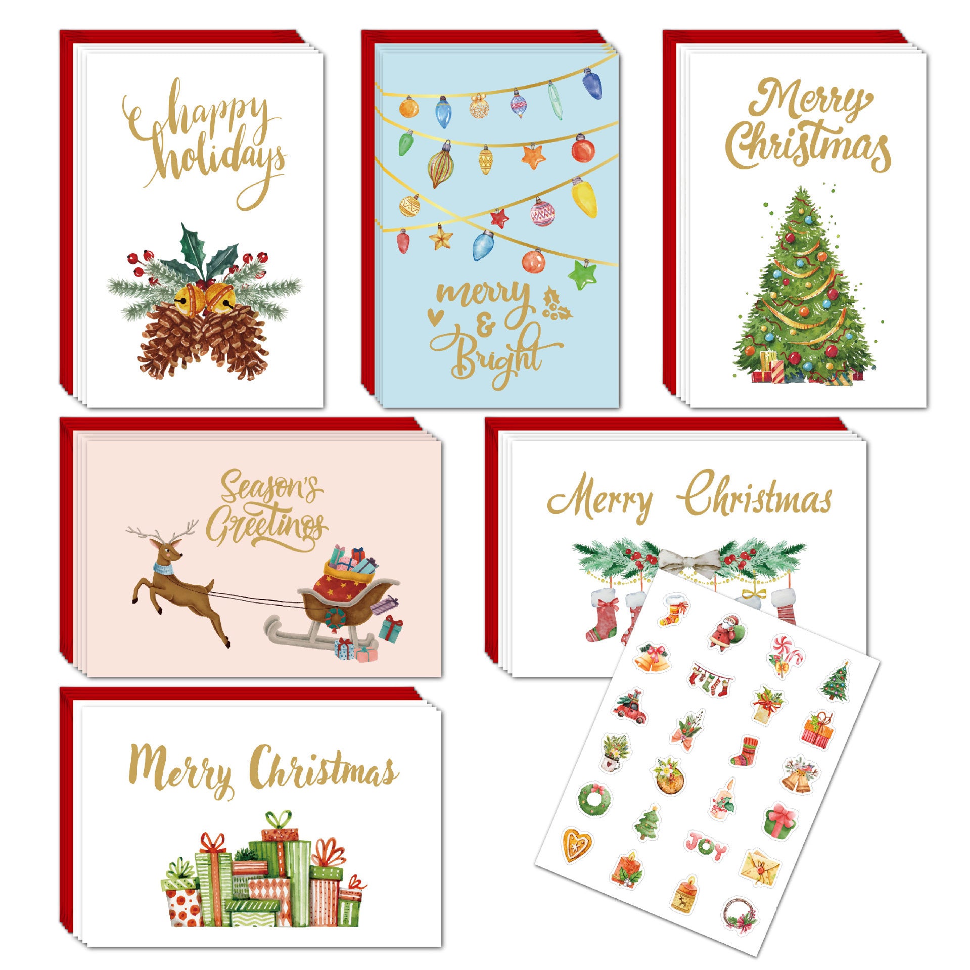 Pack of 24 Christmas Greeting Cards Set (6 different desings)