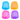 Four colorful, textured sensory stress balls in blue, orange, pink, and purple.