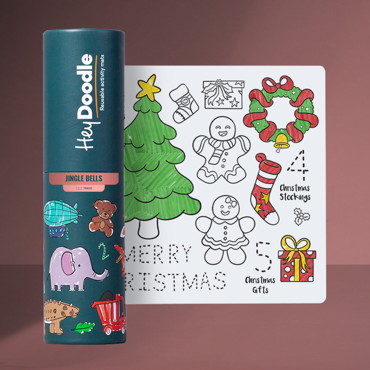 HeyDoodle Jingle Bells Playmat (Mini) - Reusable Colouring Set