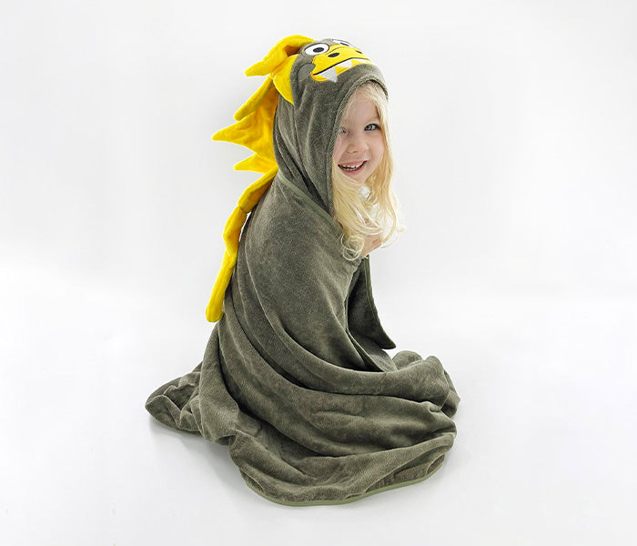 Kiddie Hooded Towel - Olive Dinosaur