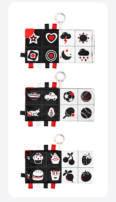 High Contrast Bunny Crinkle Cloth Book with Rattle - Soft Sensory Toy for Baby