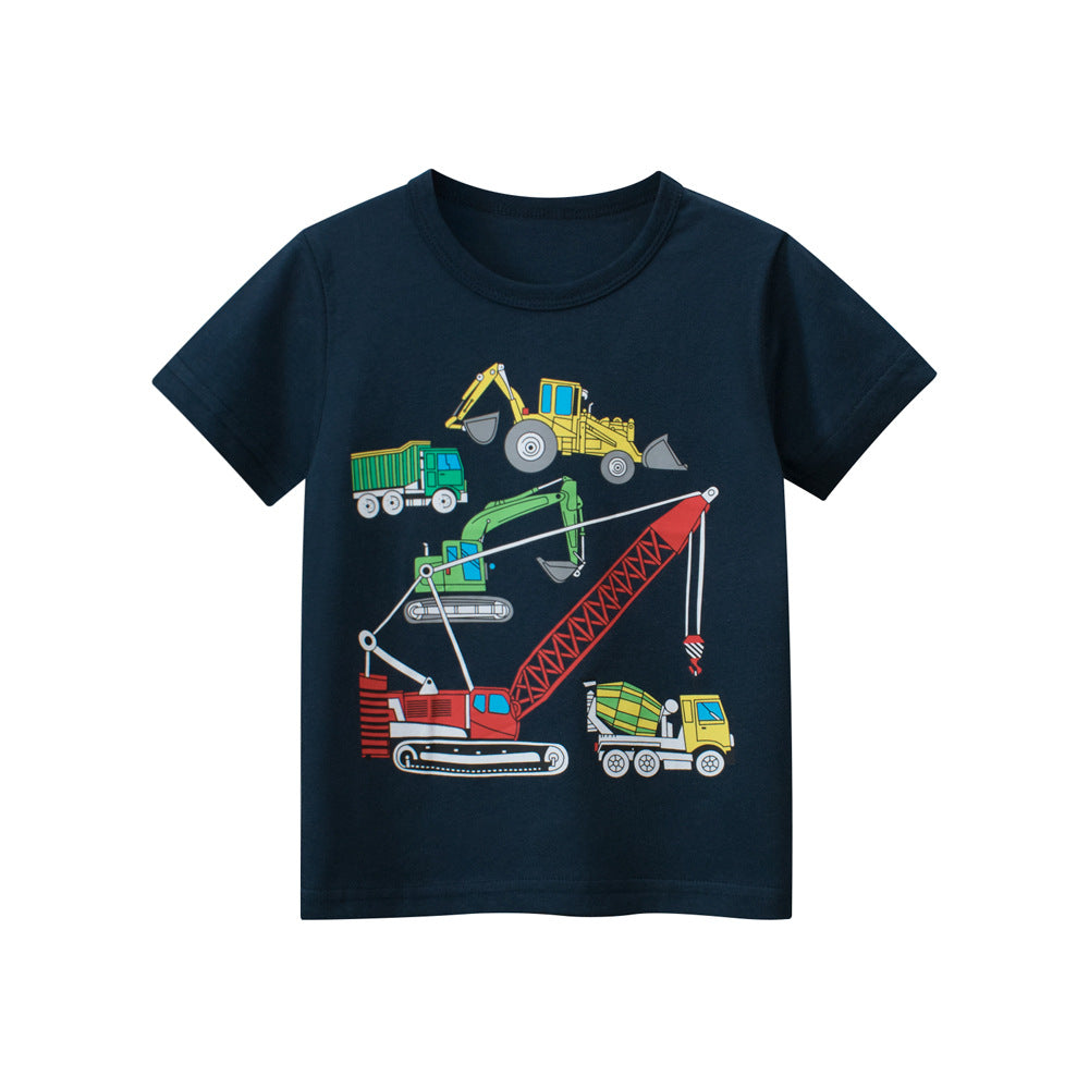 Construction Vehicles in Navy Kids T-Shirt (1 - 6 years)