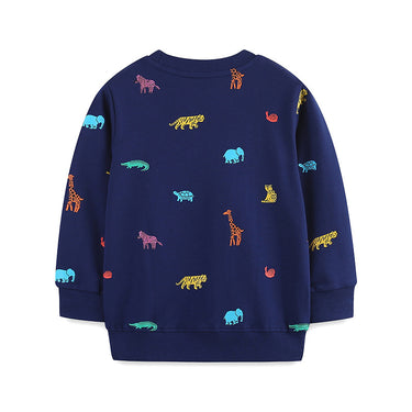 100% Cotton Wild Animal Prints in Blue Kids Autumn Sweater (2-7 years)