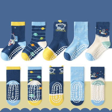 Astronaut in Space Anti-Slip Kids Socks - 5 Pairs Set (1-5 years)