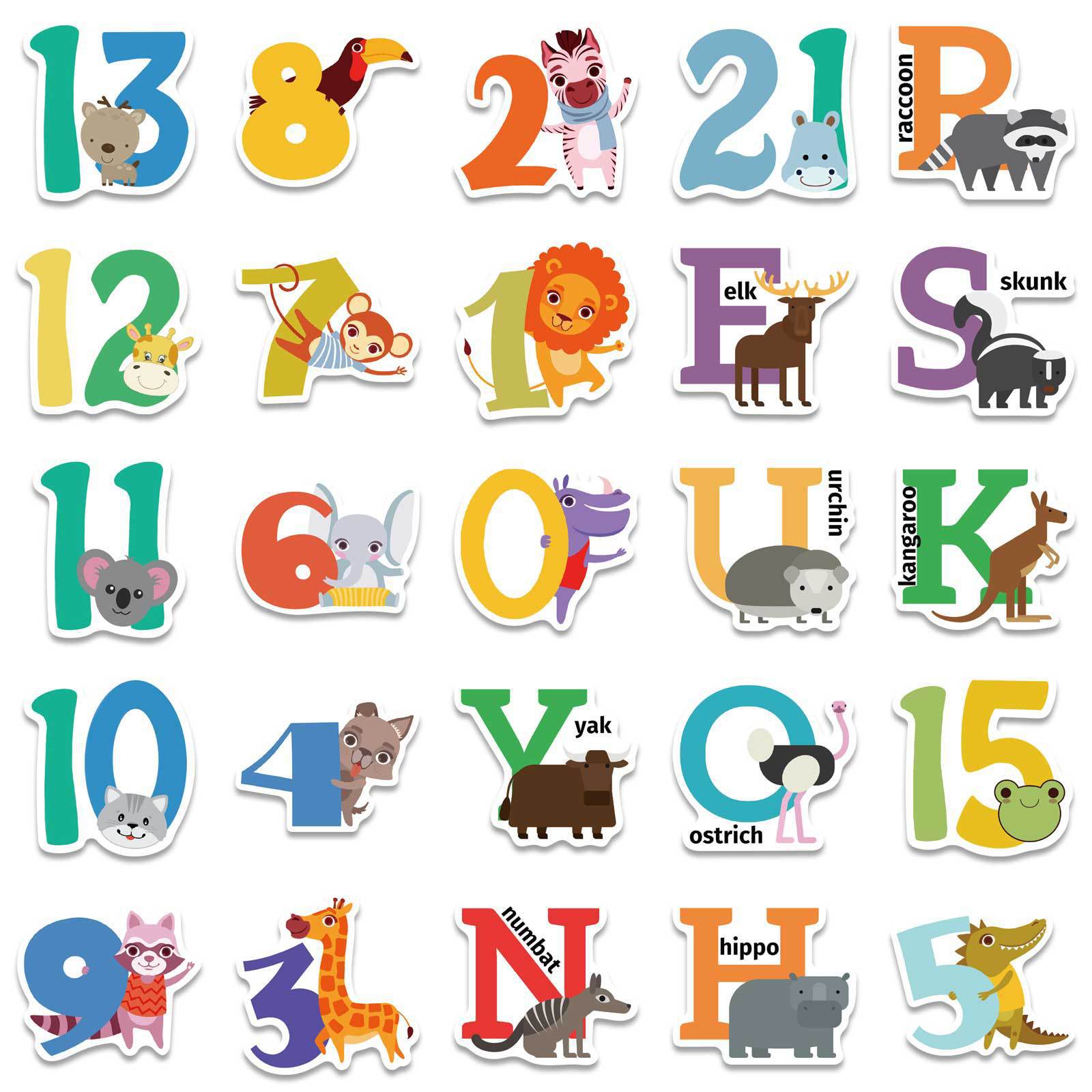 Numbers & Alphabets Cartoon Style Decorative Stickers Set (50pcs)