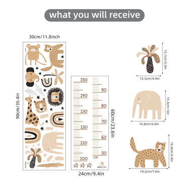 Kids Growth Chart Height Ruler Sticker - Wild Animals & Rainbow