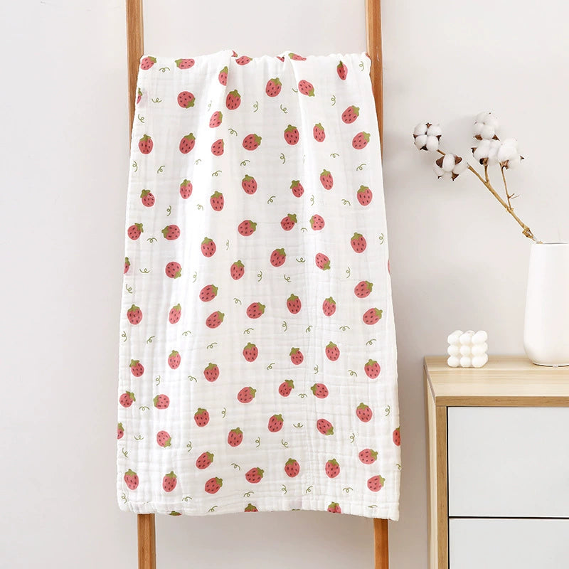 6-Layer Super Soft Kids Bath Towel - Strawberry (100% Cotton - 110x110cm)