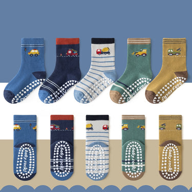 Anti-Slip Construction Vehicle Kids Socks - 5 Pairs Set (1-5 years)
