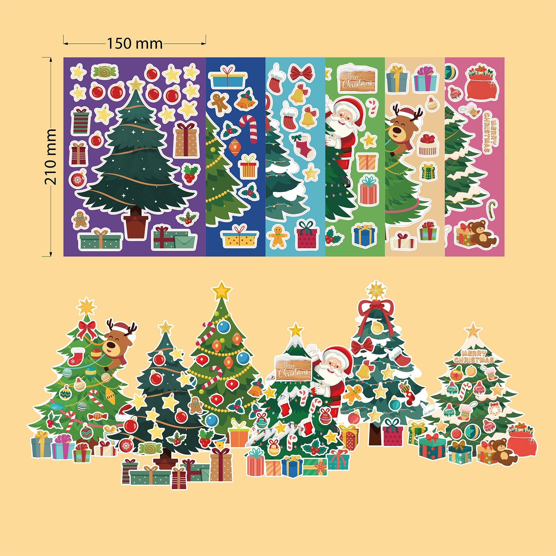 Christmas Tree Stickers Set - 12 Sheets of Festive Decorative Fun