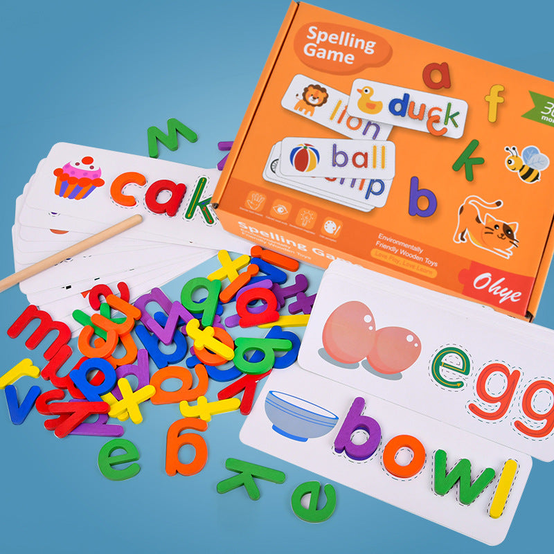 Spelling Games Matching Sight Words Flash Cards with Wooden Alphabet Set